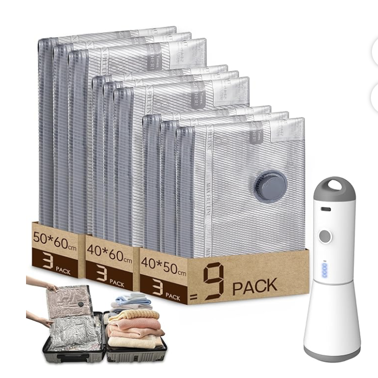 Vacbird Sacchetti Sottovuoto Vestiti con Pompa Sottovuoto Senza Fili, 9 Pezzi